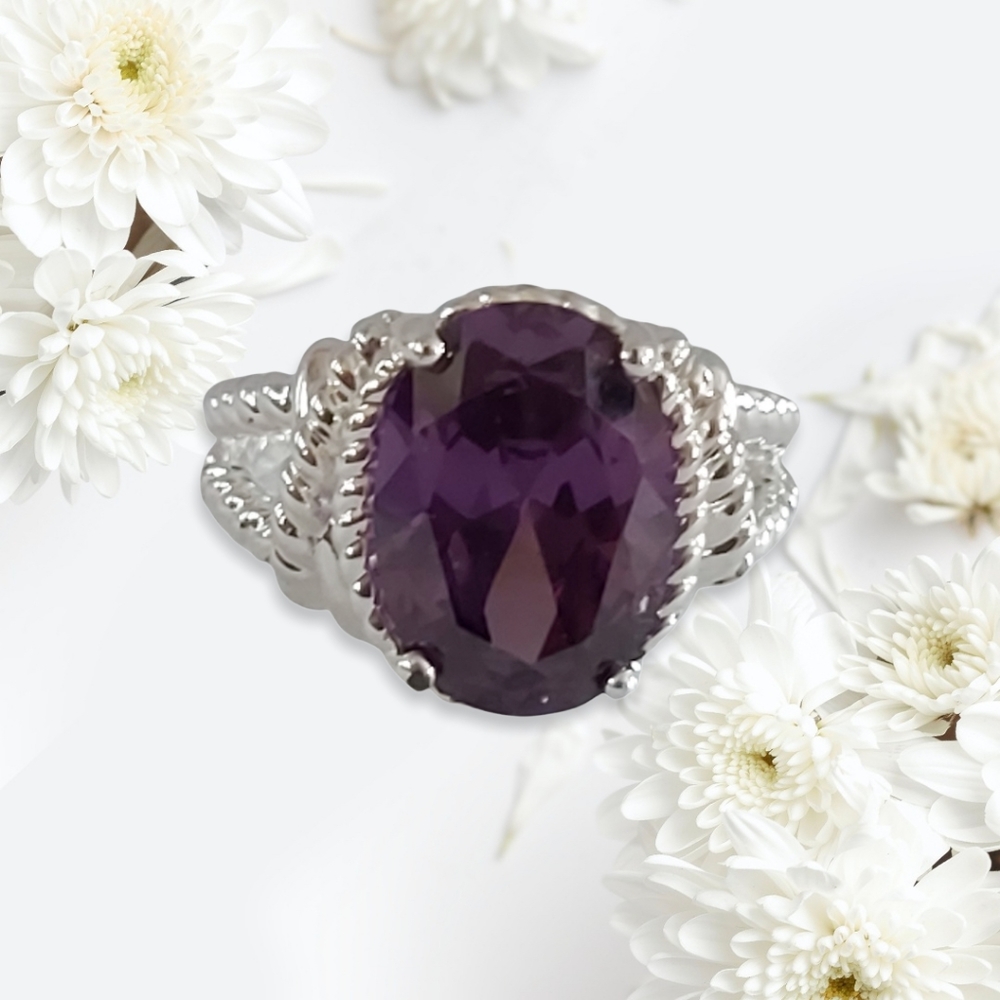 Silver Plated Avon Rope Ring w/Amethyst Stone